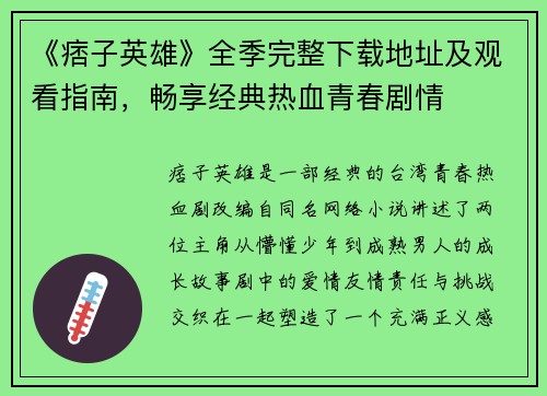 《痞子英雄》全季完整下载地址及观看指南，畅享经典热血青春剧情